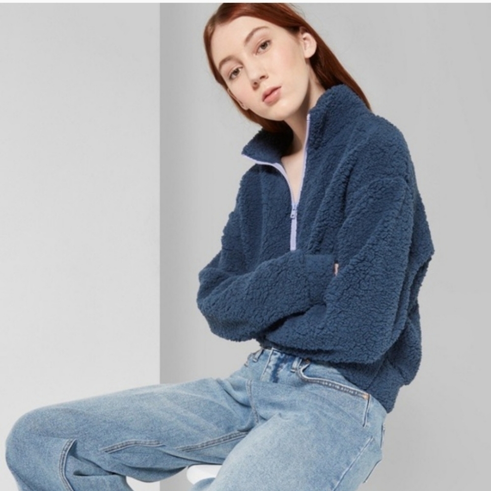 Wild Fable Purple Blue Sherpa Quarter Zip XS